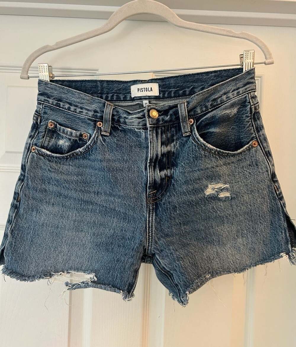 Pistola Denim Distressed High-Rise Cutoff Shorts 25